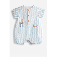 Combinaison en coton rayée pour bébé garçon, avec imprimé lapin et poches, tenue d'été à manches courtes et col rond