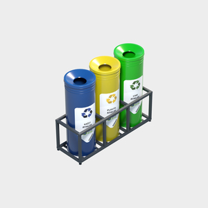 Juego de 3 contenedores de reciclaje cilíndricos de metal BDB con soporte para papel, plástico y vidrio - Product Image 5