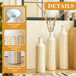 Set di Vasi Moderni in Metallo da Pavimento, Smaltati Bianchi, 3 Pezzi, Decorativi per la Casa, Grandi Vasi Alti - Product Image 4