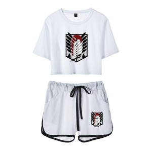 Conjunto de ropa urbana con logo de <span class=keywords><strong>Attack</strong></span> <span class=keywords><strong>on</strong></span> Titan, cuello mandarín, manga corta y ombligo expuesto para mujer - Product Image 5