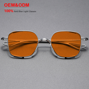 แว่นตาเลนส์สีส้มคุณภาพสูง กรอบโลหะ ขายส่ง แว่นตาแฟชั่นย้อนยุคสุดหรูสำหรับผู้ชาย รับทำโลโก้ กรอบเต็ม OEM สำหรับทุกเพศ - Product Image 1