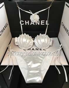 Maillot de bain bikini rose en satin pour femme, fait main, avec perles et coquillages de sirène, ensemble 2 pièces, motif géométrique tricoté, respirant, tenue de plage - Product Image 6