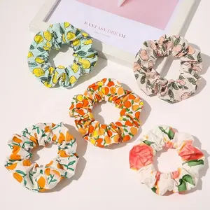 MIO Personalizado Múltiplo Impressão Scrunchies Plant Design Impresso Logotipo Personalizado Scrunchie Poliéster Scrunchies Laço de Cabelo Frutas Para As Mulheres