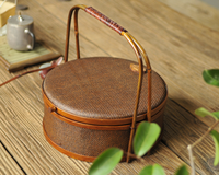 Panier de pique-nique en rotin artisan-Fourre-tout rond laqué tissé à la main pour les sorties à la plage et les visites de marchés fermiers