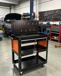 3-Shelf Mechanic Tool Cart with <strong>Pegboard</strong> Panel &amp; Drawer Heavy Duty Steel Rolling Workshop Storage Trolley OEM 300kg Capacity - Product Image 3