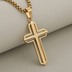 Bán buôn thiết kế mới Vòng cổ thời trang Đồ trang sức vàng đen mạ thép không gỉ tối giản Hollow Chéo Unisex Vòng cổ cho món quà - Product Image 1