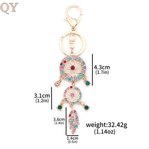 QY Dreamcatcher Rhinestone Feather Metal Keychain Hollow <b>Bag</b> Charm Car <b>Key</b> <b>Ring</b> Boho Pendant Gift Wholesale Accessories - Product Image 2