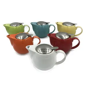 Teapots Sets Lid and Infuser Colorful Custom Ceramic with Stainless Steel Wholesale Red AB Coffee & Tea Sets Sustainable Support