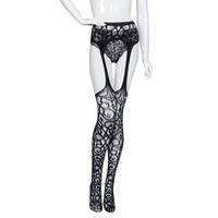 Bas de contention sexy en jacquard floral, entrejambe ouvert, en Spandex/Nylon, respirants, séchage rapide, transparents, pour femme, lingerie exotique