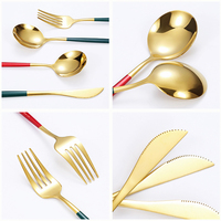 Ensemble de couverts en acier inoxydable doré, 20 pièces, finition miroir, fourchette, couteau, cuillère, 16/24 pièces avec boîte cadeau en marbre pour cadeau de mariage