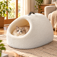 Lit pour chat en peluche, semi-fermé, chaud, en fourrure sherpa, avec coussin amovible