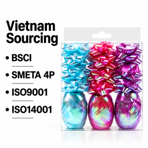 Rubans et nœuds en PP pour Noël, certifiés BSCI SMETA, provenant du Vietnam, avec économies tarifaires, vente en gros B2B pour les chaînes de magasins de détail américaines - Product Image 1