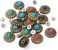 Bouton décoratif vintage en alliage turquoise et grenat de 16,5 mm (0,65 pouce) avec rivets à vis pour ceinture