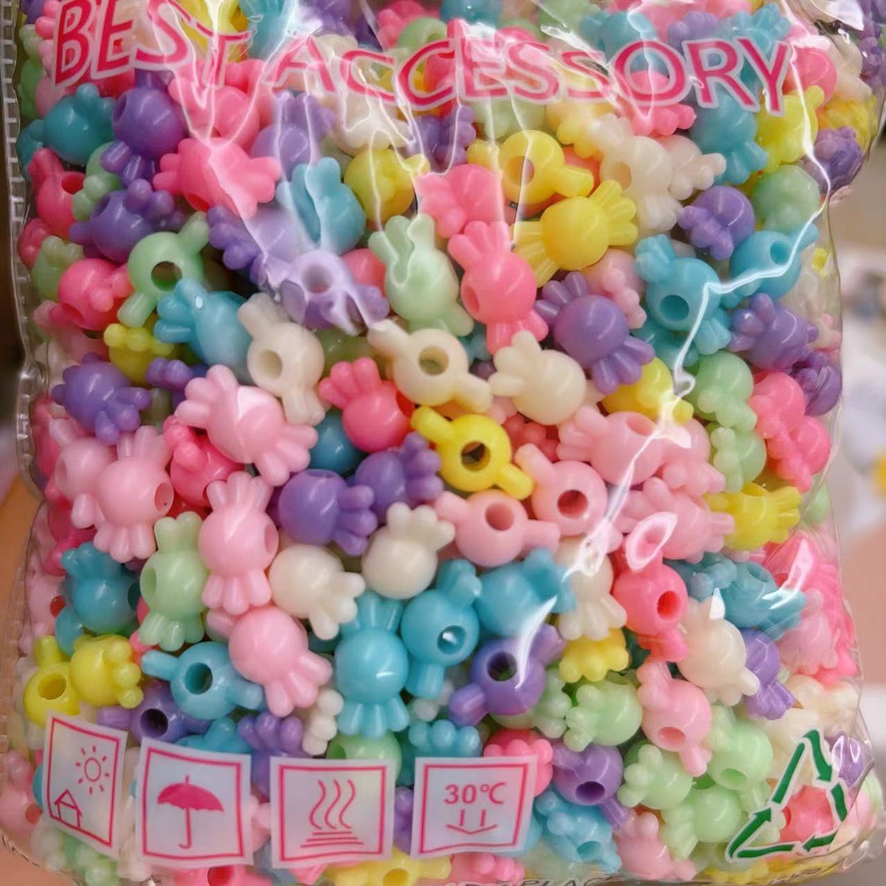 3 perles bonbon à gros trou