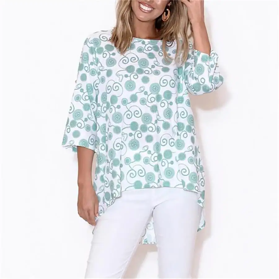 Hot Sale Women's Floral Print Crew Neck Long Sleeve Flower Pattern Summer Tunic Top 2022