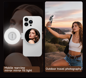 Anneau lumineux LED <span class=keywords><strong>rechargeable</strong></span> et pliable avec support magnétique pour téléphone et miroir, idéal pour le maquillage, les vlogs, la photographie et la vidéo - Product Image 3