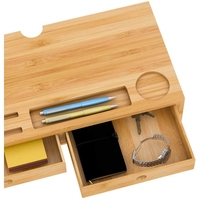 Support de moniteur en bambou avec étagère organisateur de bureau à tiroir pour support d'ordinateur portable