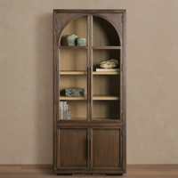 Bibliothèque en chêne massif vintage de haute qualité, armoire haute avec vitrine en verre, armoire décorative cintrée