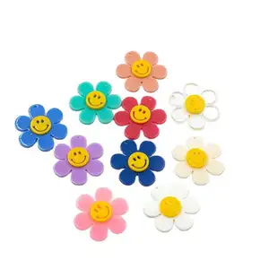 Wholesale blank acrylic happy smile flower charms for Jewelry Accessories