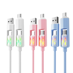 Câble de charge super rapide en silicone 4 en 1 avec lumière LED, 3 pieds, USB Type-C vers Type-C, connecteurs multiples pour téléphone portable - Product Image 2
