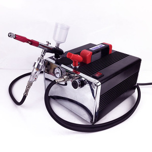 Compresor de aerógrafo con pistola pulverizadora, alimentación por gravedad, velocidad ajustable, bomba de aire eléctrica portátil para pintura artística y modelismo - Product Image 1