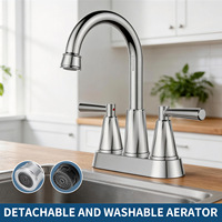 Robinet de salle de bain en alliage de zinc à double poignée, entre-axe 4 pouces, 3 trous, avec flexibles d'alimentation pour lavabo, caravane, hôtel