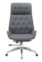Chaise de bureau ergonomique de style mid-century moderne en bois courbé, cuir PU, mousse moulée, base en alliage d'aluminium, pour la maison, le bureau, l'atelier, chaise de direction fixe