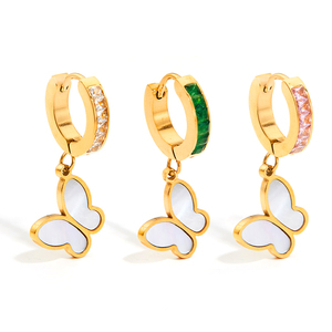 2022 Best Selling Rhinestone Inlaid Stainless Steel <strong>Ear</strong> Buckle Natural Pearl <strong>Shell</strong> Slice butterfly Shaped Hoop Earring - Product Image 1