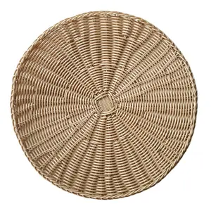 Jane Love Wholesale Round Rattan woven Pad Wicker Bamboo Tableware Brown Retro Wedding Handwoven Charger Plate mat