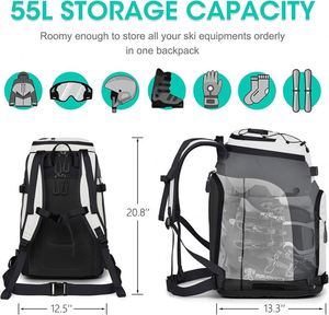 Sac à dos pour chaussures de ski de grande capacité, résistant, fabriqué en usine BSCI, sac à chaussures de ski personnalisé avec poche pour casque, sac pour équipement de ski - Product Image 4