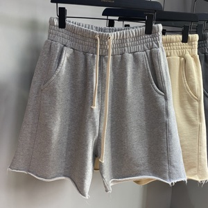 Coupe brute déchiré Oem impression personnalisée High Street marque blanc jure Shorts poids lourd Streetwear surdimensionné ourlet brut Sweat Shorts - Product Image 4