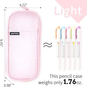 Estuche para lápices con rejilla de malla, cierre de cremallera, tamaño mediano, transparente, multiusos, para viajes, escuela, oficina (rosa) - Product Image 4