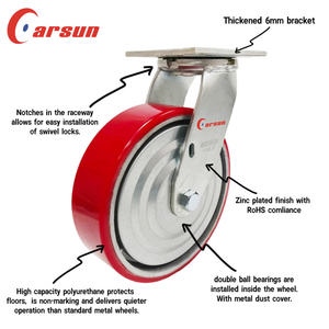 Roulettes industrielles robustes Carsun en acier, roues en polyuréthane de 8 pouces, couvercles anti-poussière métalliques, surface galvanisée, fonctionnement silencieux - Product Image 2