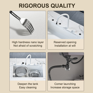 Lavello da <span class=keywords><strong>cucina</strong></span> moderno <span class=keywords><strong>bianco</strong></span> 304 in acciaio inox multifunzione cascata lavello con doppio rubinetto per <span class=keywords><strong>cucina</strong></span> Undermount - Product Image 4