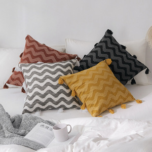 Housses de coussin décoratives Boho Housses de coussin en coton et <span class=keywords><strong>lin</strong></span> Texture ondulée à motif jacquard pour canapé, canapé, salon, chambre à coucher - Product Image 4