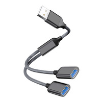 Kabel Ekstensi Hub Port Ganda 1 Male 2 Female USB 2.0 Aluminium Alloy Splitter untuk Mac/Mobil//PS5/Laptop
