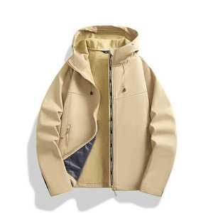 Men Waterproof Fleece Lined Softshell Windbreaker Jacket Outdoor Hiking Wear Full Sleeve Natural Waist - Product Image 1