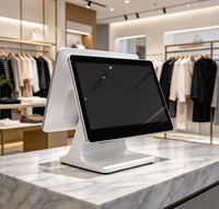 Terminal de point de vente tactile de bureau avec écran 15,6 pouces, noir et blanc, système POS tout-en-un pour supermarché et épicerie