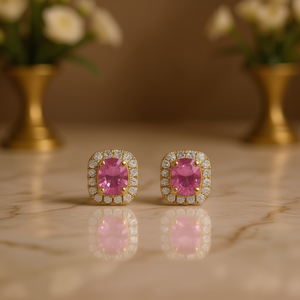 Orecchini a lobo in Morganite con Diamanti Taglio Brillante Rotondo in Oro Massiccio 18K, Montatura a Griffe, Design Geometrico Classico, da Donna per Uso Quotidiano - Product Image 2