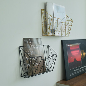 Wall Mounted Magazine Rack Wrought Iron Minimalist Design Rectangular Shape Durable Home Office Storage <b>Shelf</b> - Product Image 2