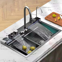 Évier de cuisine cascade en relief nid d'abeille à affichage numérique personnalisé led multifonction avec lave-gobelets pour café-bar cuisine d'hôtel