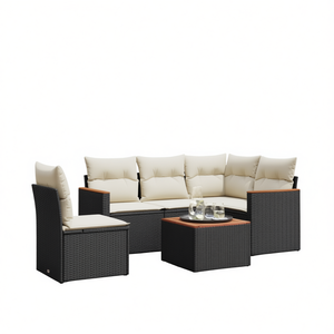 Ensemble de canapé de jardin réglable 6 pièces en rotin PE noir, mobilier d'extérieur moderne avec coussins pour terrasse - Product Image 1