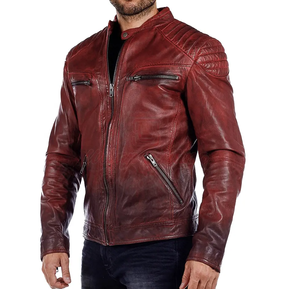 hot selling products 2022 amazon clothing manufacturers custom motorcycle style distressed sheep genuine leather jacket men