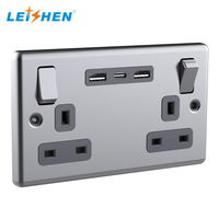 Prise murale double en acier inoxydable BS 1363 avec chargeur USB 3 ports, charge rapide 5,6A, prise standard britannique