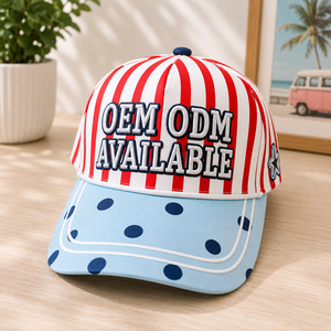 <span class=keywords><strong>Cappello</strong></span> da Baseball Personalizzato con Logo, Strisce Rosse e Bianche, Corona Blu a Pois, Ricamo OEM ODM, <span class=keywords><strong>Cappello</strong></span> in Cotone all'Ingrosso, <span class=keywords><strong>Cappello</strong></span> Trucker - Product Image 1