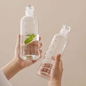 Ins透明定制550毫升果汁饮水杯便携式可重复使用旅行矿泉玻璃水瓶带时间标记