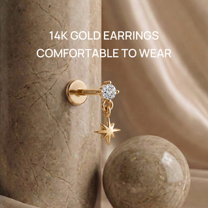 Pendiente de Titanio G23 Premium con Zirconia y Oro Sólido de 14K, Diseño de Estrella del Norte de 8 Puntas, Biocompatible, Parte Trasera Plana, Helix Celestial - Product Image 2