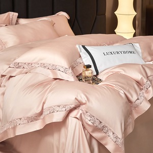 Đơn Giản Phong Cách Rắn Màu Sắc Nhà Dệt Bông Khăn Trải Giường Hollow out Màu Hồng <span class=keywords><strong>Comforter</strong></span> Bìa Bộ Đồ Giường Đặt Bán Buôn - Product Image 2