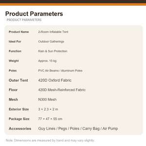 Inflatable Camping <b>Tent</b> Glamping Air <b>Tent</b> Outdoor Family Cabin <b>Tent</b> with Sun Awning OEM Color Logo - Product Image 4