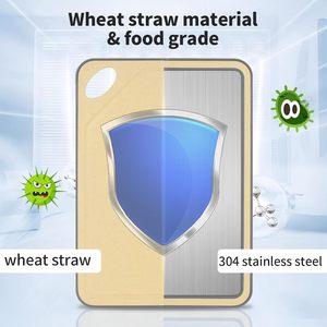 Planche à découper en acier inoxydable/paille <span class=keywords><strong>de</strong></span> blé PP, nouvelle conception 2026, cadeaux <span class=keywords><strong>de</strong></span> cuisine, facile à nettoyer, grande planche à découper double face - Product Image 3